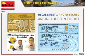 1/35 Tempo E400 Kastenwagen 3-Wheel Delivery Box Track