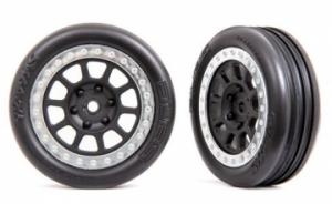Traxxas Tires & Wheels Alias Ribbed Medium / Grey Satin w. Chrome Ring 2.2" 2WD Front (2) TRX2471G