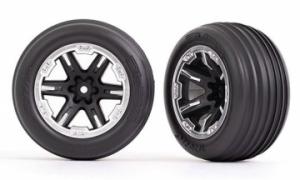 Traxxas Tires & Wheels Ribbed / RXT Black w. Chrome Ring 2,8" Front (2) TRX3771X