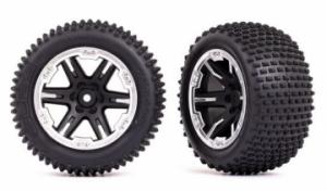 Traxxas Tires & Wheels Alias / RXT Black w. Chrome Ring 2,8" Rear (TSM-Rated)  (2) TRX3772X