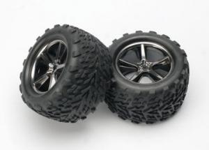 Traxxas Tires & Wheels Talon/Gemini Black Chrome (14mm) 3.8" (2) TRX5374A