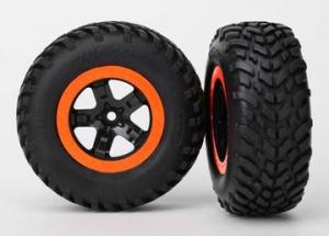 Traxxas Tire & wheel assy, glued (SCT black, orange beadlock wheels, TRX5864