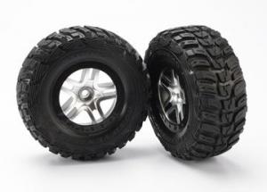 Traxxas Tires & wheels, assembled, glued (SCT Split-Spoke satin chrome, black beadlock style wheels, Kumho tires, foam inserts) (2) (2WD front) TRX588
