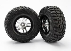 Traxxas Tires & wheels, assembled, glued (S1 ultra-soft off-road racing compound) (SCT Split-Spoke satin chrome, black beadlock style wheels, Kumho ti