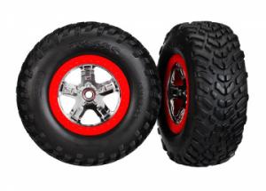 Traxxas Tires & Wheels SCT S1/SCT Chrome-Red 4WD/2WD Rear TSM (2) TRX5887R