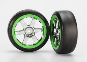 Traxxas Tires & Wheels Gymkhana/Volk Racing TE37 Chrome-Green 1/16 TRX7375