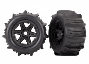 Traxxas Tires & Wheels Paddel/Carbide Black 3.8" TSM (2) TRX8674
