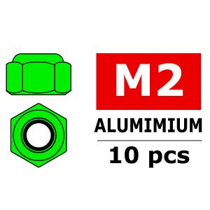 CORALLY ALUMINIUM NYLSTOP NUT M2 GREEN 10 PCS