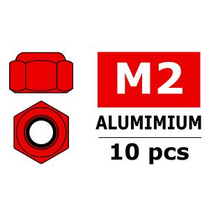 CORALLY ALUMINIUM NYLSTOP NUT M2 RED 10 PCS