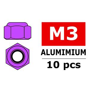 CORALLY ALUMINIUM NYLSTOP NUT M3 PURPLE 10 PCS