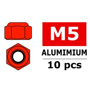 CORALLY ALUMINIUM NYLSTOP NUT M5 RED 10 PCS