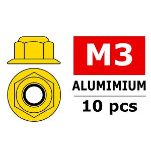 CORALLY ALUMINIUM NYLSTOP NUT M3 FLANGED GOLD 10 PCS