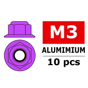 CORALLY ALUMINIUM NYLSTOP NUT M3 FLANGED PURPLE 10 PCS