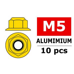 CORALLY ALUMINIUM NYLSTOP NUT M5 FLANGED GOLD 10 PCS