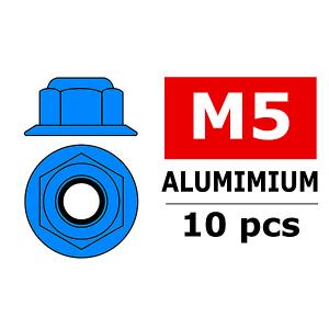 CORALLY ALUMINIUM NYLSTOP NUT M5 FLANGED BLUE 10 PCS