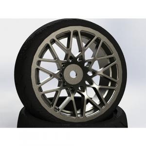 FASTRAX 1/10 STREET/TREAD TYRE STAR SPOKE GUN METAL WHEEL COMPLETE SET OF 4