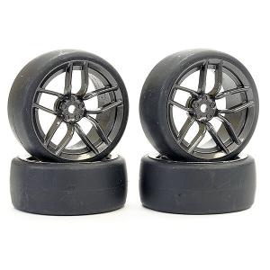 FASTRAX 1/10 (4) DRIFT D1 TYRE  w/3MM 10-SPOKE WHEEL- GRAPHTE