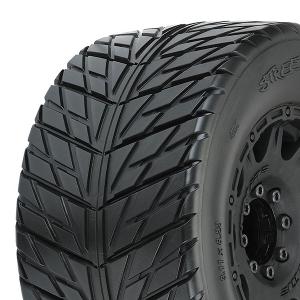PROLINE STREET FIGHTER 3.8" BELTED TIRES MOUNTED ON RAID BLACK WHEELS 8x32 HEX 17MM