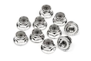 HPI Racing  SERRATED FLANGE LOCK NUT M4 (SILVER/10pcs) 103729