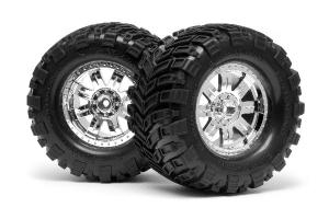 HPI Racing  MOUNTED SUPER MUDDERS TIRE 165x88mm on RINGZ WHEEL SHINY CHROME 4726