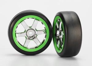 Traxxas Tires & Wheels Gymkhana/Volk Racing TE37 Chrome-Green 1/16 TRX7375