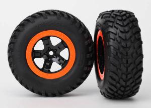 Traxxas Tire & wheel assy, glued (SCT black, orange beadlock wheels, TRX5864