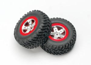 Traxxas Tires & Wheels SCT/SCT Satin Chrome-Red 4WD/2WD Rear (2) TRX5873A