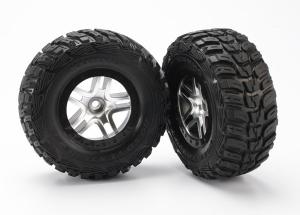 Traxxas Tires & wheels, assembled, glued (SCT Split-Spoke satin chrome, black beadlock style wheels, Kumho tires, foam inserts) (2) (2WD front) TRX588