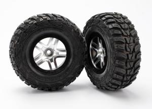 Traxxas Tires & wheels, assembled, glued (S1 ultra-soft off-road racing compound) (SCT Split-Spoke satin chrome, black beadlock style wheels, Kumho ti