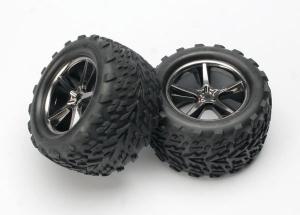 Traxxas Tires & Wheels Talon/Gemini Black Chrome (14mm) 3.8" (2) TRX5374A