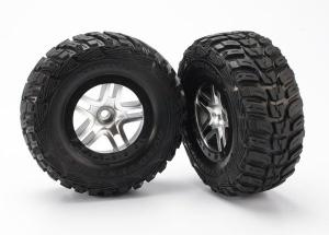 Traxxas Tires & wheels, assembled, glued (SCT Split-Spoke satin chrome, black beadlock style wheels, Kumho tires, foam inserts) (2) (2WD front) TRX588