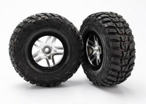 Traxxas Tires & wheels, assembled, glued (S1 ultra-soft off-road racing compound) (SCT Split-Spoke satin chrome, black beadlock style wheels, Kumho ti