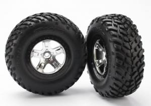 Traxxas Tires & Wheels SCT/SCT Satin Chrome-Black 4WD/2WD Rear (2) TRX5873X