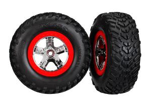 Traxxas Tires & Wheels SCT S1/SCT Chrome-Red 4WD/2WD Rear TSM (2) TRX5887R