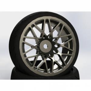FASTRAX 1/10 STREET/TREAD TYRE STAR SPOKE GUN METAL WHEEL COMPLETE SET OF 4
