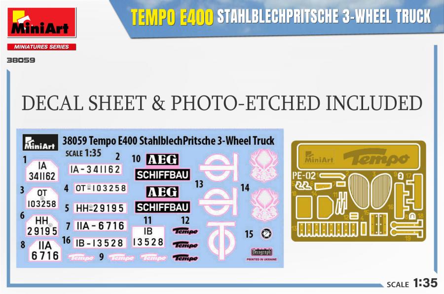 1/35 Tempo E400 StahlblechPritsche 3-Wheel Truck