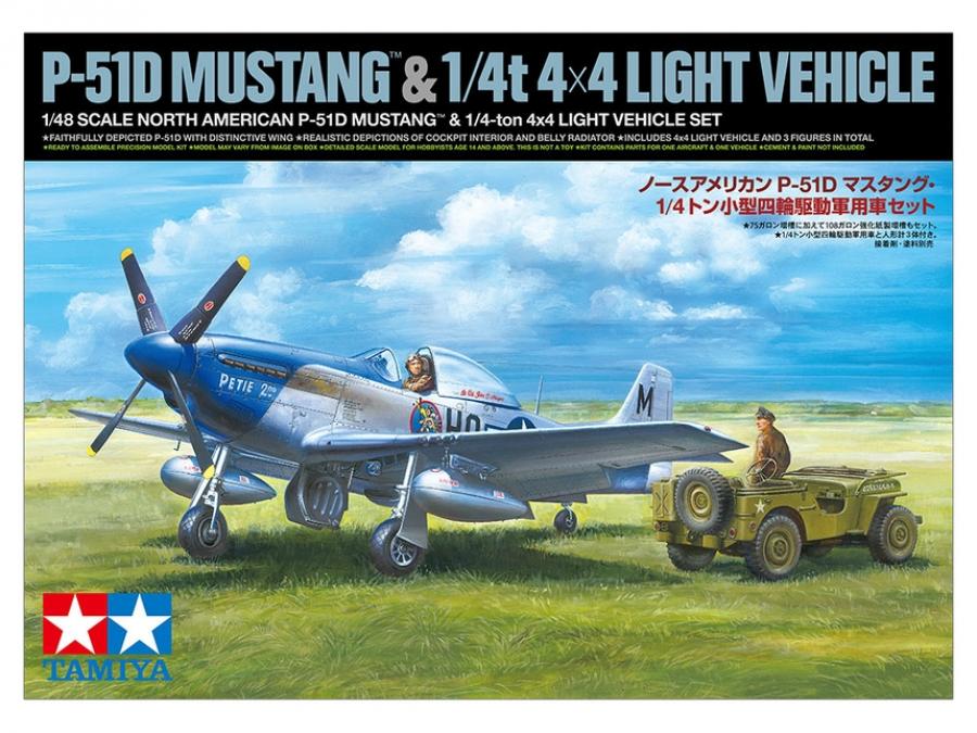 Tamiya 1/48 North American P-51D Mustang & 1/4-ton 4x4 pienoismalli