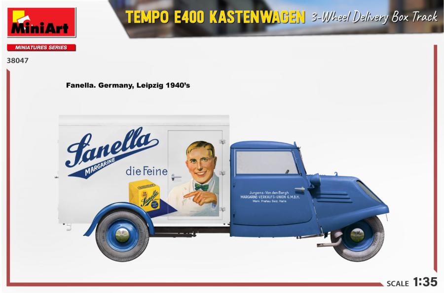 1/35 Tempo E400 Kastenwagen 3-Wheel Delivery Box Track