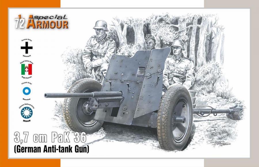 1/72 3,7 cm PaK 36 German Anti-tank Gun (mahdollisuus maalata Suomi väreihin)