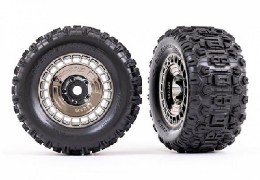 Traxxas Tires & Wheels Sledgehammer 3.8'' / Black Chrome 3-piece Spoke (w/ Wheel Hubs) (2) TRX9572T