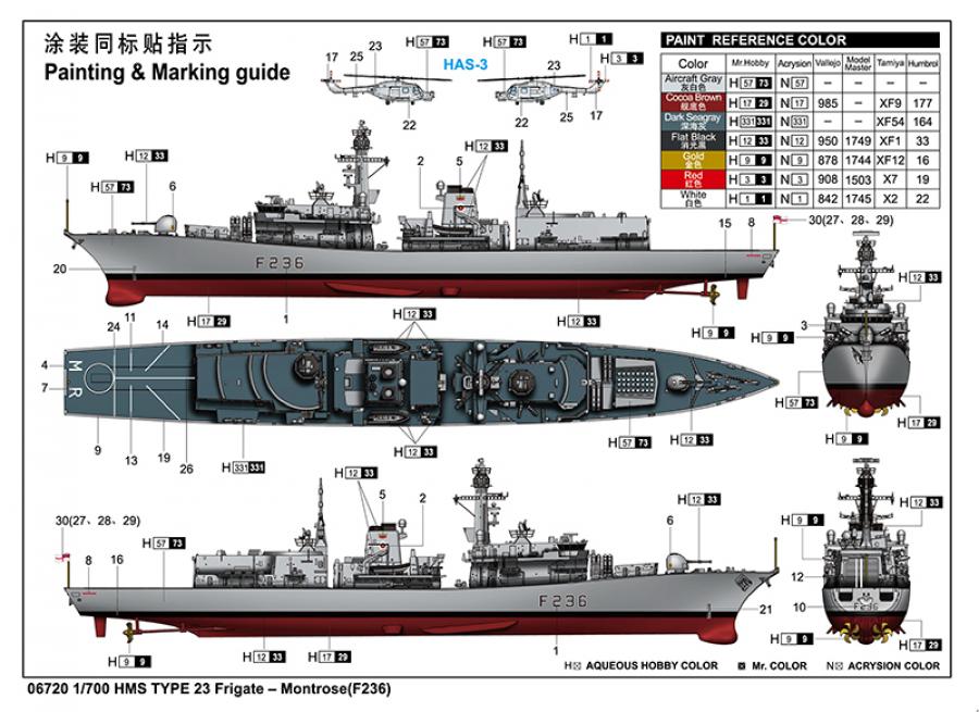 Trumpeter 1:700 HMS TYPE 23 Frigate-Montrose F236
