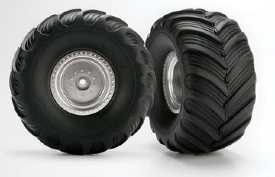 Traxxas Tires & Wheels Terra Groove/Satin Chrome 2.0/3.0" Truck (2) TRX3663