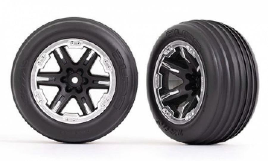 Traxxas Tires & Wheels Ribbed / RXT Black w. Chrome Ring 2,8" Front (2) TRX3771X