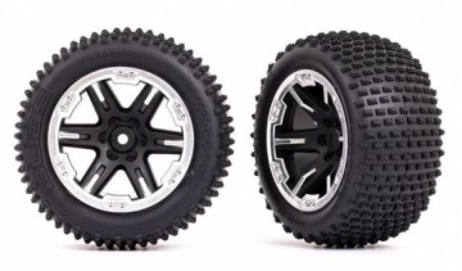 Traxxas Tires & Wheels Alias / RXT Black w. Chrome Ring 2,8" Rear (TSM-Rated)  (2) TRX3772X