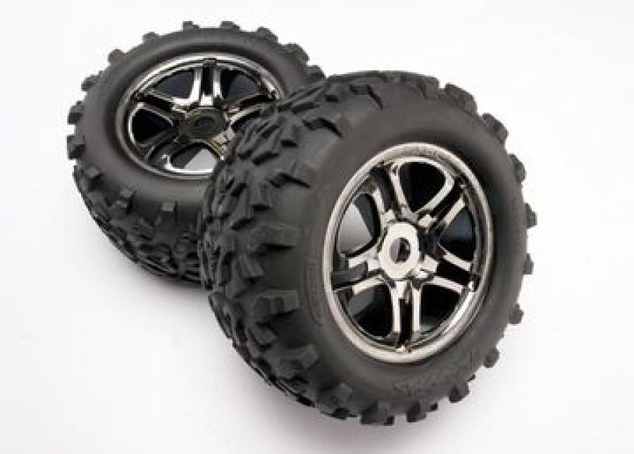 Traxxas Tires & Wheels Maxx/SS Black Chrome (17mm) 3.8" TSM (2) TRX4983A