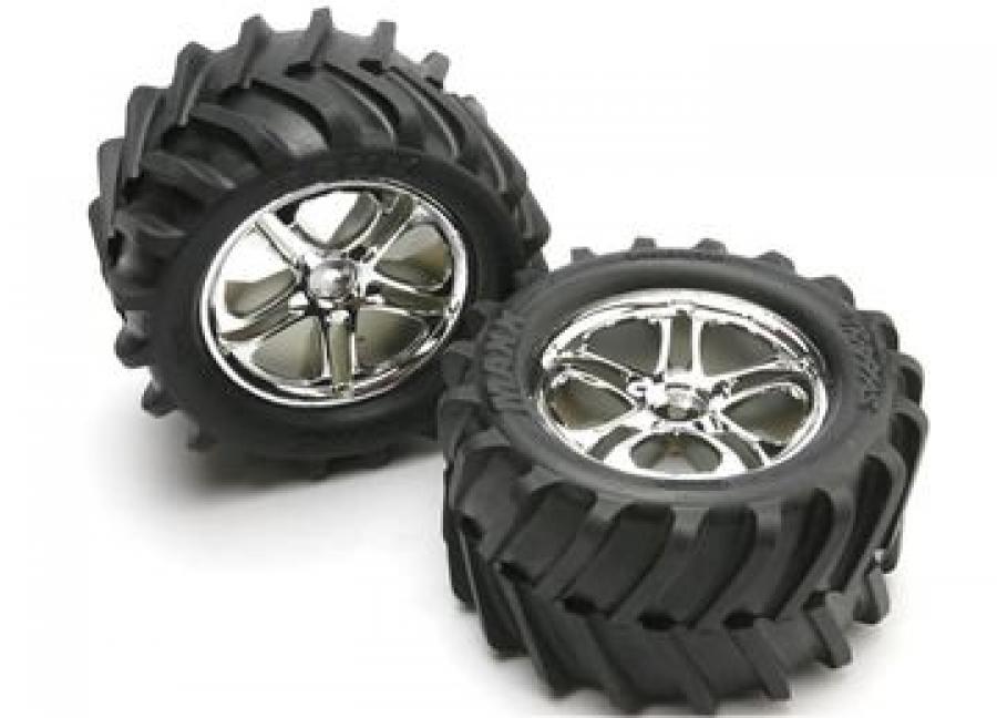 Traxxas Tires & Wheels Maxx Chevron/SS Chrome (14mm) 3.8" (2) TRX5173