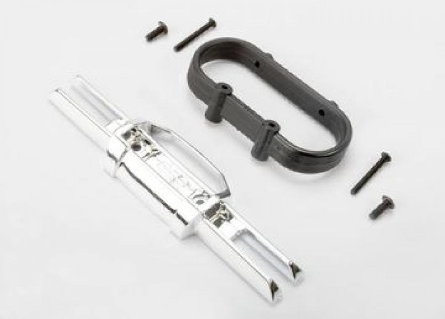 Traxxas Bumper, rear (chrome)/ bumper mount, rear/ 4x10mm BCS (2)/ 3 TRX5336A