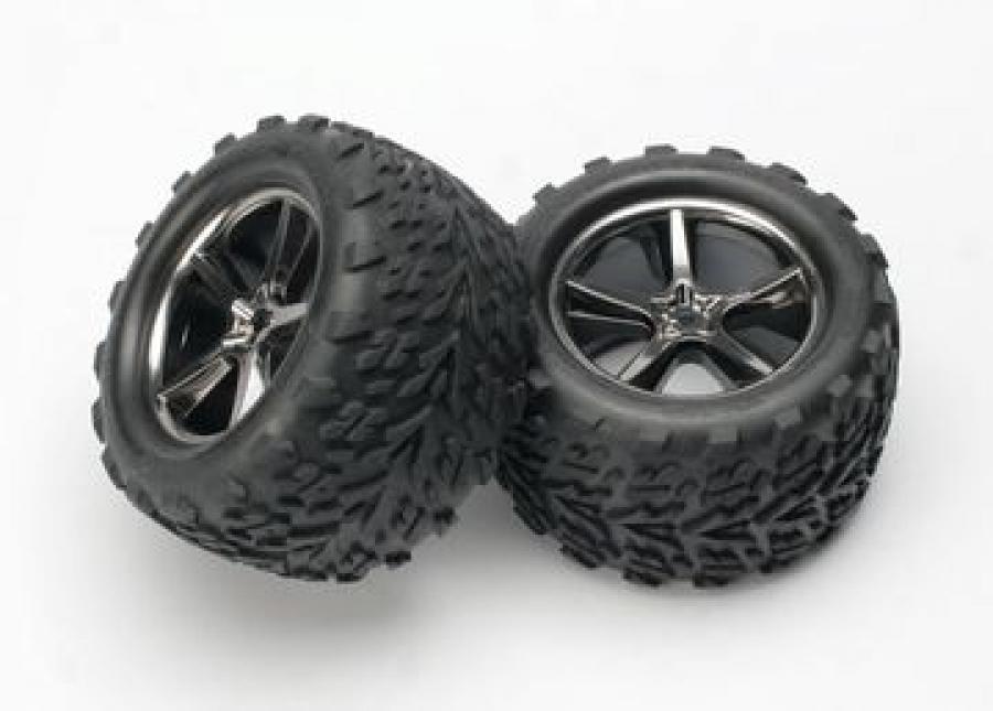 Traxxas Tires & Wheels Talon/Gemini Black Chrome (14mm) 3.8" (2) TRX5374A