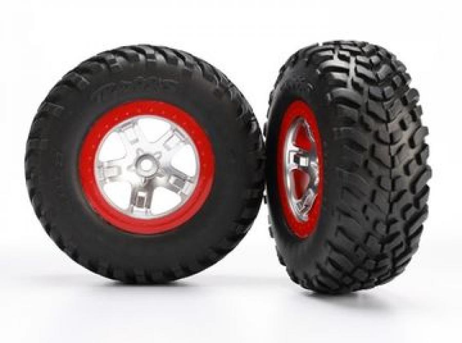 Traxxas Tires & Wheels SCT S1/SCT Satin Chrome-Red 4WD/2WD Rear (2) TRX5873R