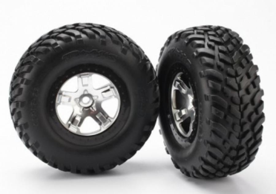 Traxxas Tires & Wheels SCT/SCT Satin Chrome-Black 4WD/2WD Rear (2) TRX5873X